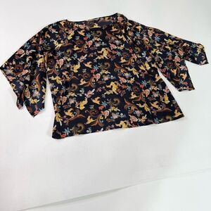 Motto Top Womens 2X Black Floral Pattern Kimono Sleeve Boat Neck Blouse Mature